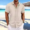 Explosiones transfronterizas Amazon AliExpress Nueva Camisa Casual Holgada de Manga Corta de Algodón y Lino a Rayas Jacquard para Hombre