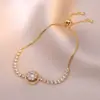 Pulsera para Mujer, Moda Transfronteriza, Nicho, Sencilla, Giratoria, Diseño de Flor con Circonita Brillante, Pulsera Ajustable Deslizante