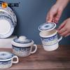 Série Azul e Branco Estilo Chinês Wuhe Pratos Quadrados, Tigelas e Pratos Redondos, Louça de Melamina Pura de Grau Alimentício, Conjunto de 26 Peças