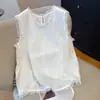 Camisa sin mangas de lino con borde de borlas amarillas para mujer Verano 2025 Nuevo Estilo holgado Chaleco superior de algodón y lino