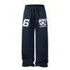 Pantalones de chándal casual de moda con estampado de letras azules para mujer y hombre, pantalones de baile de jazz, estilo holgado y relajado, pantalones deportivos