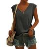 En Stock Amazon Verano Europeo y Americano Color Sólido Manga Corta Cuello en V Casual Holgado Camiseta sin Mangas Camiseta de Manga Corta para Mujer