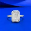 Mu Jing 2026 Novo Modelo Anel de Prata S925 com Cravação de Diamante Branco Retangular 7*11mm, Simples e Versátil, Popular na Moda Ocidental e Xiaohongshu