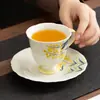Conjunto de Xícara de Café e Pires de Cerâmica Osmanthus Dourado Pintado à Mão Cor Sob Esmalte Borda de Flores de Alto Valor Conjunto para Chá da Tarde Xícara de Chá Doméstica com Pires