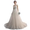 Vestido de Noiva Estilo 2026 com Cauda, Design Francês Simples e Elegante Estilo Floresta Céu Estrelado para Noivas Baixinhas, Vestido de Casamento de Verão