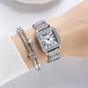 Reloj clásico cuadrado de moda transfronterizo, correa de acero estrellado, reloj para mujer, caja de lujo para negocios, reloj de cuarzo de dos piezas