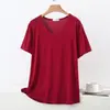 Roupa de casa de verão, nova camiseta modal de manga curta para primavera e outono, simples, solta, casual, top de pijama feminino plus size