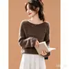 Suéter de Tricô Espesso Estiloso Versátil Novo Outono/Inverno 2026 para Mulheres, Suéter Listrado de Manga Longa, Blusa Solta Emagrecedora, Tendência