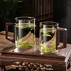 Nuevo Juego de Tazas de Té de Vidrio Estilo Chino para Uso en Casa en la Sala de Estar, Taza de Agua Resistente a Altas Temperaturas con Mango de Madera, Taza de Lujo de Gama Alta para Oficina