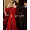 Vestido de noivado cheongsam rosa, vestido de noiva, novo vestido chinês para banquete, manga comprida, vestido de porta traseira
