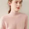 Suéter básico de cachemira de cuello medio para mujer, cachemira pura, engrosado, holgado, adelgazante, suéter de punto base, ropa interior