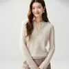 Baicai Rong 26º Outono/Inverno Novo Estilo Cashmere Gola V Cor Sólida Padrão Ondulado Manga Longa Tricô Suéter Elegante Versátil