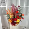 Decoración de Ceremonia de Área de Entrega con Decoración de Columna Romana, Adornos de Área de Entrega, Flores Artificiales, Bolas de Flores, Decoración de Escena de Columna de Flores