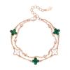 Pulsera de Trébol de Cuatro Hojas de Malaquita de Plata S925 para Mujer Lujo Ligero Ónix Negro Rojo Flor Pulsera de Doble Capa Regalo de Vacaciones Cumpleaños