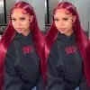 Moda Europeia e Americana Nova Transfronteiriça Peruca Cor Vinho Cabelo Liso de Comprimento Médio Peruca Frontal com Renda Cobertura Completa da Cabeça