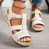 Sandalias de cuña con costura para playa para mujer, nuevo estilo de verano, suela gruesa, talla grande, 2026 Diseño cruzado de color liso europeo y americano