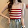 Nuevo Estilo Dulce Hottie Verano 2024 Rayas Camisola Corta Delgada de Punto de Seda de Hielo para Mujer para Usar Afuera y Adentro