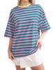 2024 Ropa de Mujer Europea y Americana Transfronteriza Verano Nuevo Estilo Simple Hogar Casual Camiseta de Rayas con Cuello Redondo y Manga de Cinco Cuartos
