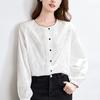 Camisa bordada de algodón puro Cotton Cocoon para mujer, de manga larga, estilo fino nuevo de verano 2026, blusa elegante y femenina de cuello redondo