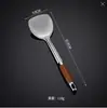 Espátula de Aço Inoxidável 304 Espátula para Saltear Cabo de Madeira de Pera Pá para Saltear Doméstica Concha para Sopa Espátula para Fritar Colher Escumadeira Conjunto de Utensílios de Cozinha