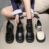 Comercio Exterior Nuevo Otoño Cuero Cuero Suave Cordones Versátil Estilo Británico Zapatos de Cuero para Mujer Suela Gruesa Aumento de Altura Zapatos Casuales para Mujer