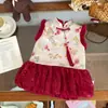 [Em Estoque] Dq252418 Vestido Acolchoado Espesso de Ano Novo para Crianças 2025 Outono/Inverno Novo Conjunto de Ano Novo para Meninas