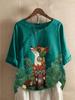 Camiseta de algodón y lino con estampado de cabeza de lobo europea y americana en stock