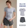 Conjunto de Fitness Cintura ceñida Top Deportivo para Correr para Mujer Camiseta de Manga Corta con Cuello en V Adelgazante Secado Rápido Transpirable Conjunto de Shorts Verano