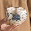 Taza Luohan plateada con rima de loto azul y flor, taza maestra de cerámica, taza de kung fu, taza de té, tazón de té, juego de té ligero de lujo, taza de té