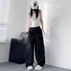 Pantalones casuales no transparentes de secado rápido para mujer, pantalones ligeros de verano de pierna ancha que estilizan, pantalones cargo plisados de cintura alta talla grande