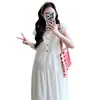 En stock 2025 nuevo vestido largo de verano para mujeres embarazadas bordado hebilla abierta vestido de lactancia