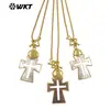 Wt-Jn353 Colgante Cruz Hueca Gris y Blanco Cadena Fina Diseño de Candado Unisex Collar para Suéter de Pareja