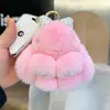 Llaveros de felpa de pelo de conejo genuino al por mayor para coche, dijes lindos para bolso, pequeños accesorios de conejo para bolso
