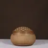 Incensário de bambu com padrão de malha de cobre puro com tampa, incensário de fundo plano para uso doméstico, presente, ornamento decorativo, latão antigo de sândalo