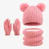 Conjunto de Tres Piezas de Sombrero, Bufanda y Guantes con Patrón de Piña Nuevo Europeo y Americano, Set de Otoño e Invierno con Forro de Felpa, Engrosado, Sombrero de Bebé con Doble Pom Pom