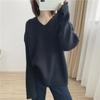 Suéter Suelto y Casual de Punto Acanalado Suave para Mujer, Nuevo Estilo Coreano Color Sólido Tejido Jersey Camiseta Base para Otoño e Invierno