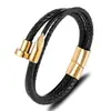 Pulseira de prego de aço inoxidável estilo europeu e americano marca de moda joia simples para casal pulseira de couro multicamadas tecida à mão atacado