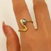 Anillo Abierto de Acero Inoxidable Estilo Ins Europeo y Americano con Líneas Geométricas Recortadas Combinación de Colores Dorado y Plateado Anillo Esférico de Acero de Titanio Transfronterizo