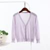 Camisola de seda de gelo casaco fino das mulheres manga 3/4 curto camisa de ar condicionado de verão xale exterior laço diamante fivela cardigan