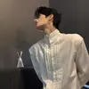 Camisa branca de alta qualidade, jaqueta acolchoada com pregas, marca da moda, europeia e americana, terno de rua cleanfit, camisa interna para homens