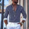 Nova camisa masculina casual listrada de manga longa, novo estilo europeu e americano para primavera e outono, camisa solta, disponível para atacado a partir de uma peça