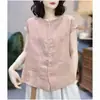 Camiseta de Moda de Alta Qualidade com Manga Curta e Acabamento de Babados para Mulheres 2026 Nova Chegada Top Redutor de Idade Pequeno com Toque de Mãe