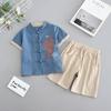 Terno Tang para meninos Hanfu, roupas de verão, 2025, novo, bebê, roupas de performance retrô, estilo chinês, roupas antigas para crianças
