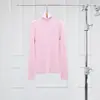 Suéter Feminino de Gola Alta Manga Longa Sem Costura em Lã Merino Fio Alemão Dragão Marinho Rosa do Yangtze