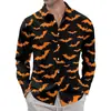 Moda Urbana Transfronteriza Camisa de Manga Larga con Solapa para Hombre Primavera y Otoño Calabaza de Halloween Estampado Digital 3D Fuente Superior