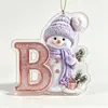 Novas decorações de Natal com boneco de neve roxo transfronteiriças de 26 letras, enfeites acrílicos 2D para casa e carro