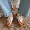 Zapatillas Exteriores Tejidas de Piel de Vaca de Primera Capa, Suaves y Cómodas, con Tacón de Gato, Sandalias de Tira Genuina de Cuero con Tacón Medio Grueso y Punta Redonda para Mujer, Modelo 2025