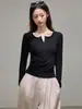 Camiseta de manga larga con cuello Henley de botones Yousilk de 260 g para mujer, nuevo diseño otoño/invierno 2026, top base elegante y con estilo