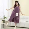 Roupão de Coral Fleece Feminino Vestível com Tiras Toalha de Banho Uso Doméstico Absorção de Água Secagem Rápida Espessado Macio Bolso de Desenho Animado Roupão
