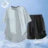 Conjunto deportivo de dos piezas para verano, atuendo atlético de seda helada, secado rápido, unisex, conjunto para parejas, adecuado para fitness y correr, top de manga corta y shorts